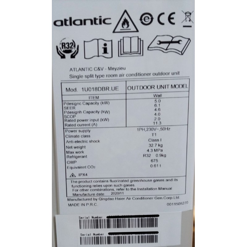 Atlantic Unité Extérieure Climatiseur Dojo Inv 5000w 1u018dbrue 9623