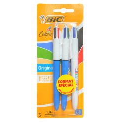 BIC - Lot de 100 Blisters de 3 Crayons 4 Couleurs Original Message
