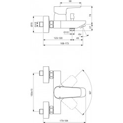 Dimensions Mitigeur Bain/Douche Mural IDEAL STANDARD Kheops