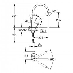 Dimensions Mitigeur Evier Bec Haut Orientable GROHE Concetto III