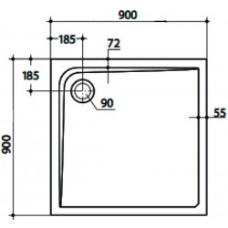 dimensions Receveur de Douche IDEAL STANDARD Ultraflat Carré 90x90cm en Acrylique Blanc - K517301