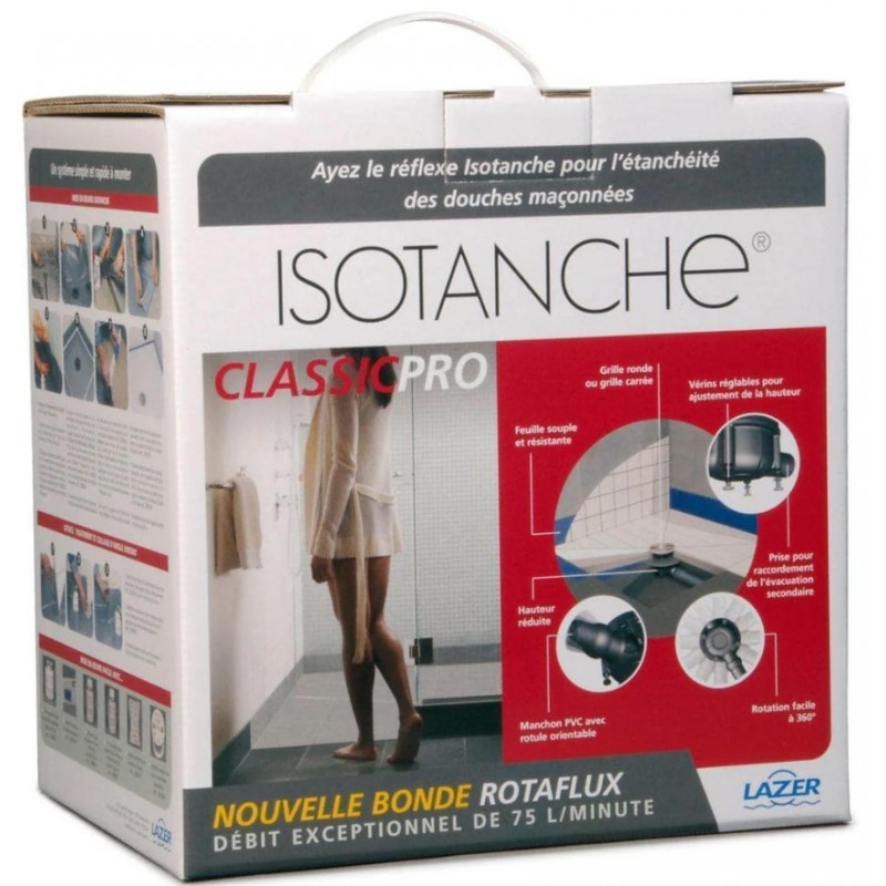 Bonde Isotanche Classic Pro LAZER Ø50mm 1500x1800mm Sortie Horizontale pour l'Étanchéité des Douches Italiennes - 230461