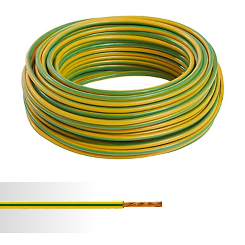 100m de Câble Electrique Souple ID CABLE Mise à la Terre H07V-K 6mm2 Jaune Vert