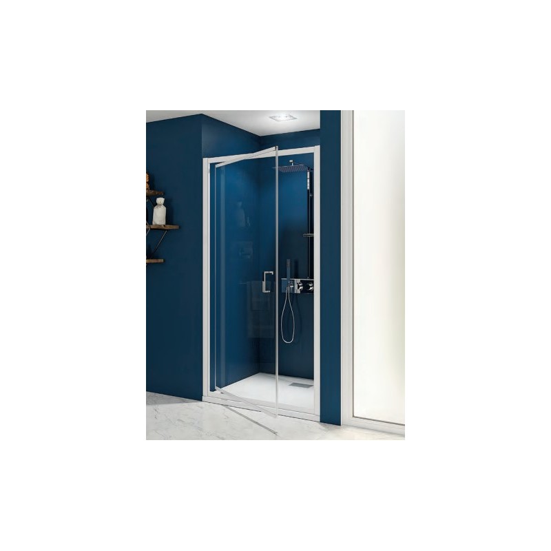 Paroi de Douche KINEDO Smart Express Porte Pivotante Réversible 80x190cm Verre Transparent Profilé Blanc - PA19001BTNE