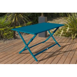 Table de Jardin Pliante 4 Personnes CITY GARDEN Marius en Aluminium 140x80cm Bleu Canard