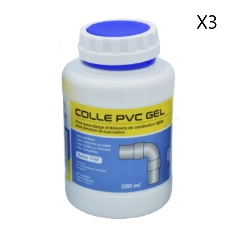 Lot de 3 Pots de Colle PVC Gel 500ml MB EXPERT Multi-Usage Eau