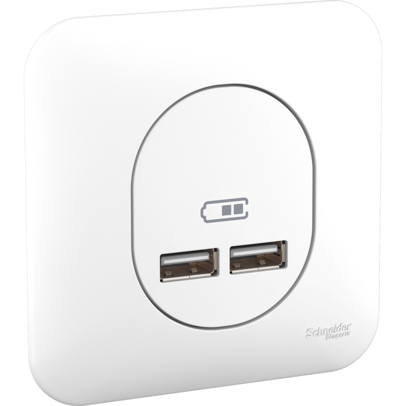 Prise Double Chargeur USB 2.1A SCHNEIDER Ovalis Blanc