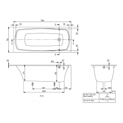 Baignoire Rectangulaire à Encastrer VILLEROY & BOCH My Art 170x75cm UBQ170MYA2U-01