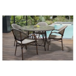 Lot de 4 fauteuils de Jardin DCB GARDEN Ushuaia en Aluminium Marron et Textilène Lin