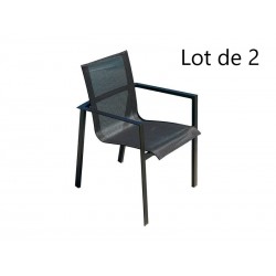 Lot de 2 Fauteuils de Jardin DCB GARDEN Miami en Textilène Noir et Aluminium Gris Anthracite - ALU-MIAMI-FT