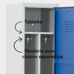 Tablette, penderie avec cloison séparatrice