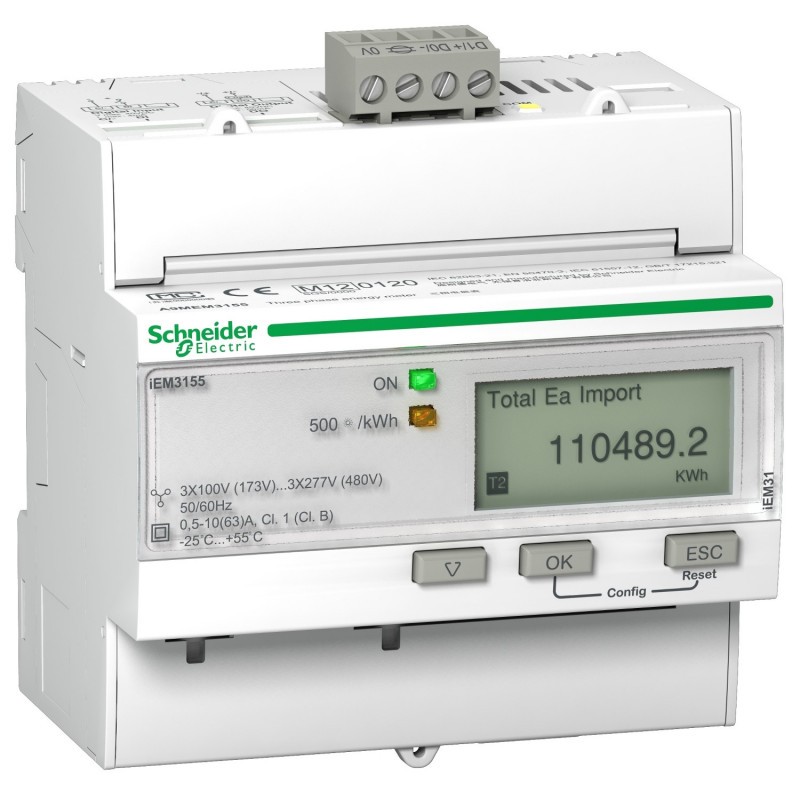 Compteur d'Energie SCHNEIDER ELECTRIC Acti9 iEM 63A Triphasé Multi-Tarif Alarme Modbus - A9MEM3155